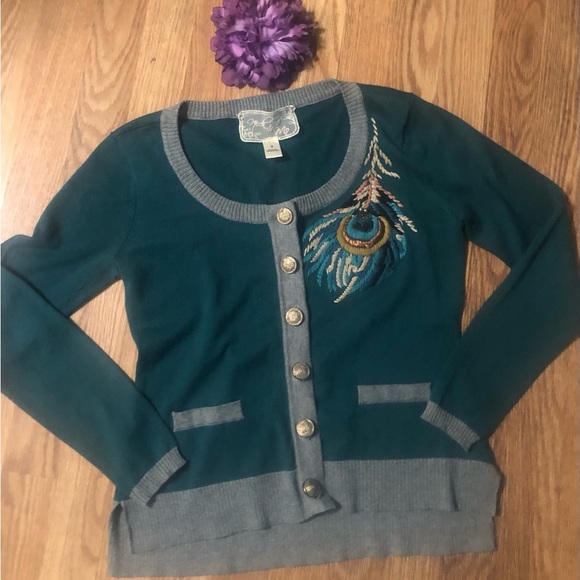 🦚 - Anthropologie Nick & Mo Peacock Feather Cardigan Sweater